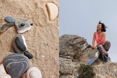 Collage mit Steinbild und der Künstlerin