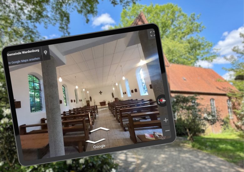 Hier symbolisch dargestellt: Der Rundgang durch die Kirche St. Marien in Südmoslesfehn